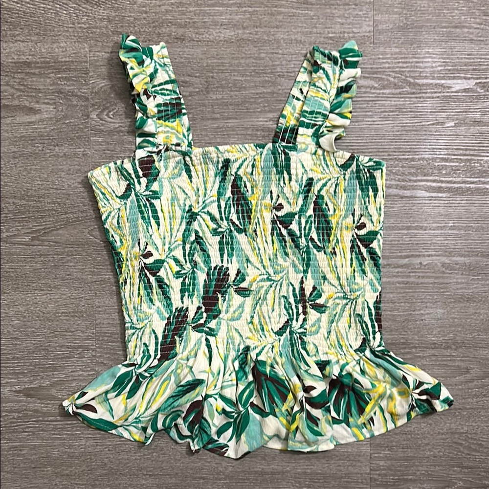 Torrid Green and Yellow Floral Smocked Top